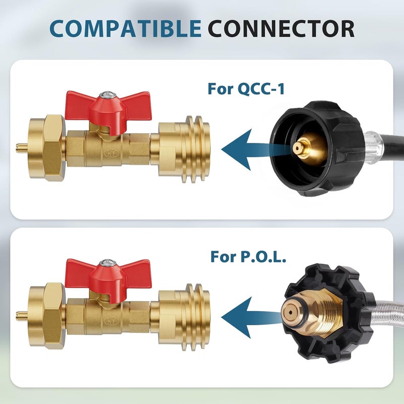 Rushare Store Upgraded 1lb Propane Tank Adapter with Valve, Propane Adapter 20lb to 1lb Converter, Hook Up Small Propane Tanks When 20lb Ran Out, Solid Brass - Image 3